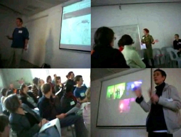 A series of people giving a presentation. 