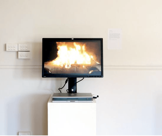A computer screen showing fire.