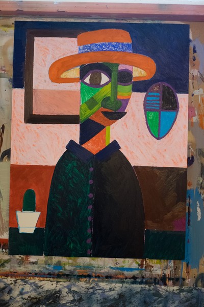 A painting of a man wearing a hat.