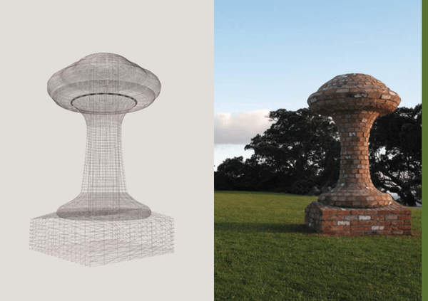 A sculpture of a mushroom.